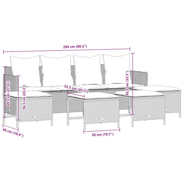 5-tlg. Garten-Sofagarnitur mit Kissen Beige Poly Rattan