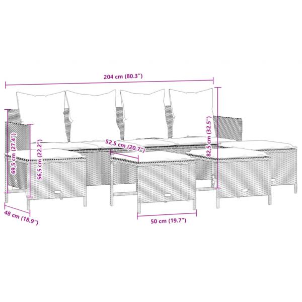 5-tlg. Garten-Sofagarnitur mit Kissen Schwarz Poly Rattan