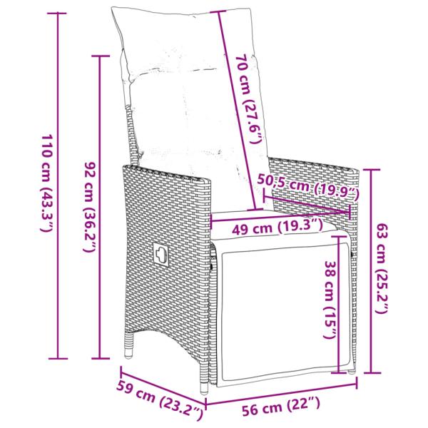 5-tlg. Garten-Essgruppe mit Kissen Grau Poly Rattan