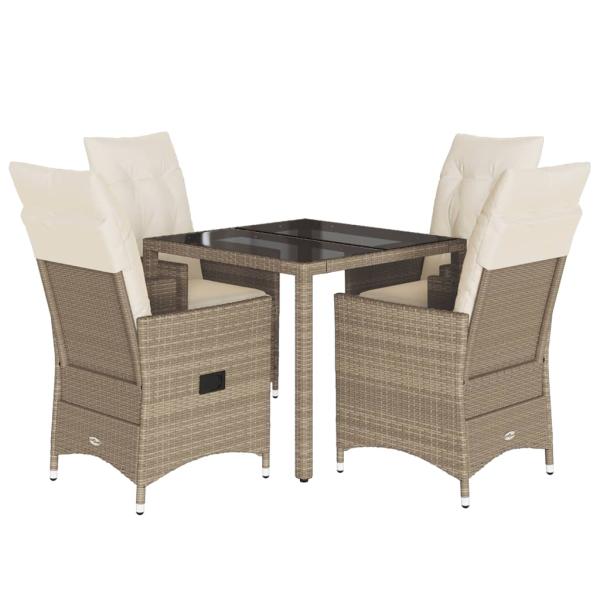 5-tlg. Garten-Essgruppe mit Kissen Beige Poly Rattan