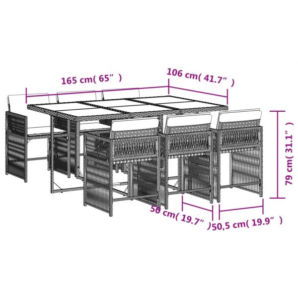 7-tlg. Garten-Essgruppe mit Kissen Schwarz Poly Rattan