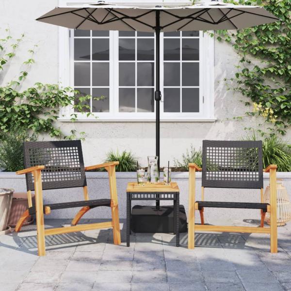 ARDEBO.de - 3-tlg. Bistro-Set Schwarz Poly Rattan und Massivholz Akazie