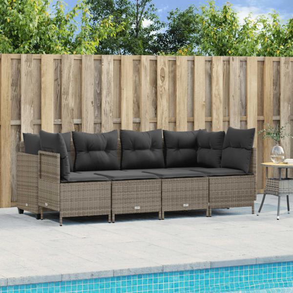 ARDEBO.de - 5-tlg. Garten-Sofagarnitur mit Kissen Grau Poly Rattan