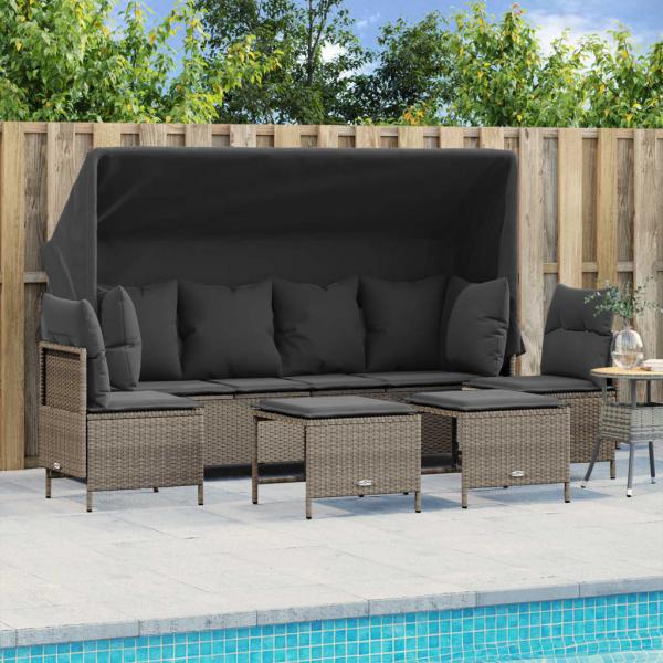 ARDEBO.de - 5-tlg. Garten-Sofagarnitur mit Kissen Hellgrau Poly Rattan