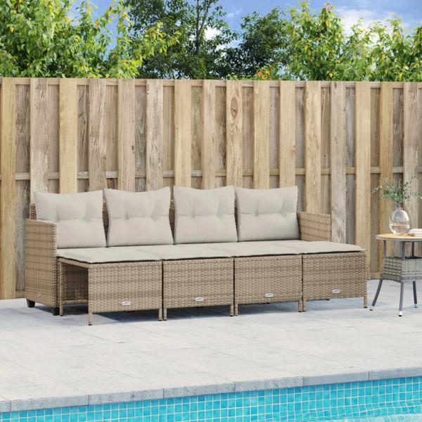 ARDEBO.de - 5-tlg. Garten-Sofagarnitur mit Kissen Beige Poly Rattan