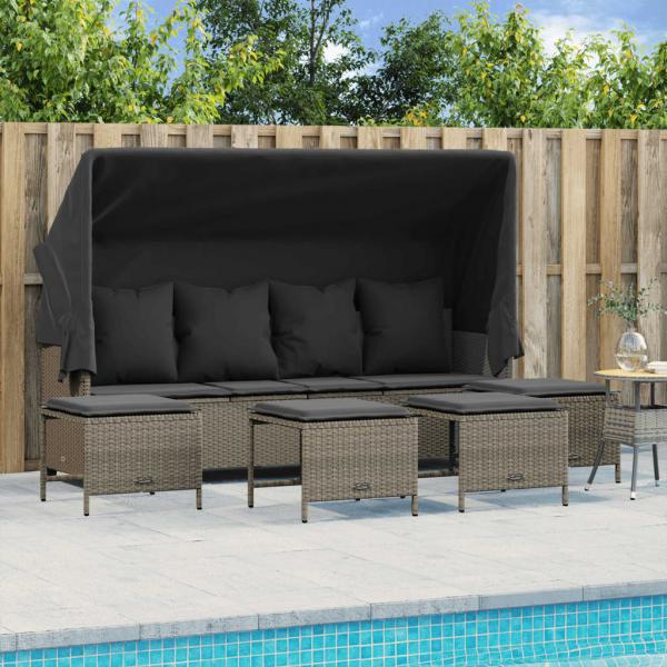 ARDEBO.de - 5-tlg. Garten-Sofagarnitur mit Kissen Hellgrau Poly Rattan