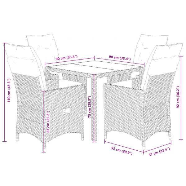 5-tlg. Garten-Essgruppe mit Kissen Schwarz Poly Rattan