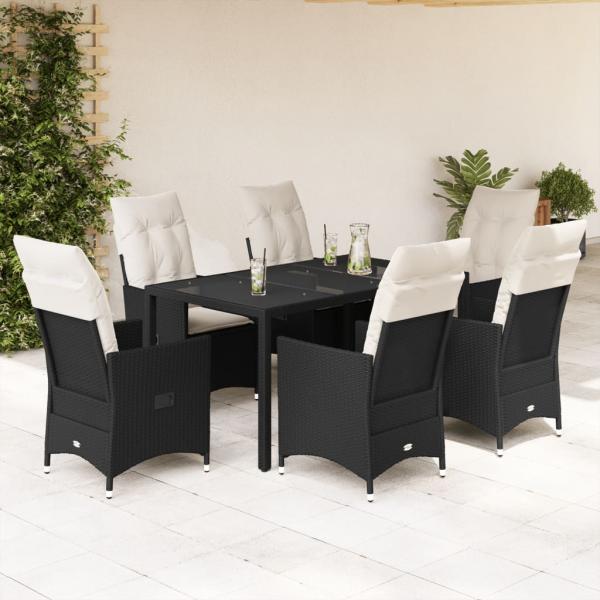 ARDEBO.de - 7-tlg. Garten-Essgruppe mit Kissen Schwarz Poly Rattan