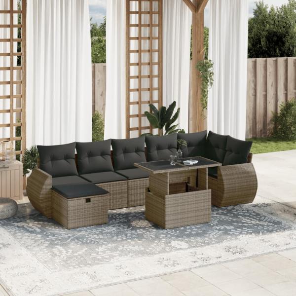 ARDEBO.de - 8-tlg. Garten-Sofagarnitur mit Kissen Grau Poly Rattan