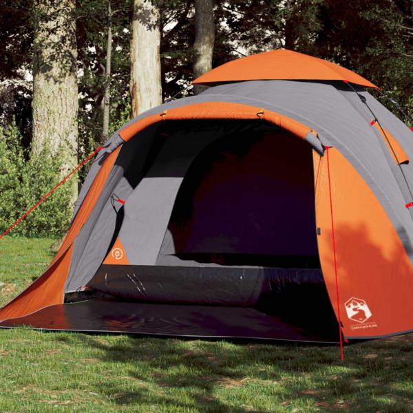 ARDEBO.de - Kuppel-Campingzelt 3 Personen Grau und Orange Quick Release