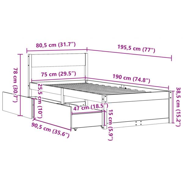 Massivholzbett ohne Matratze Wachsbraun 75x190 cm Kiefernholz