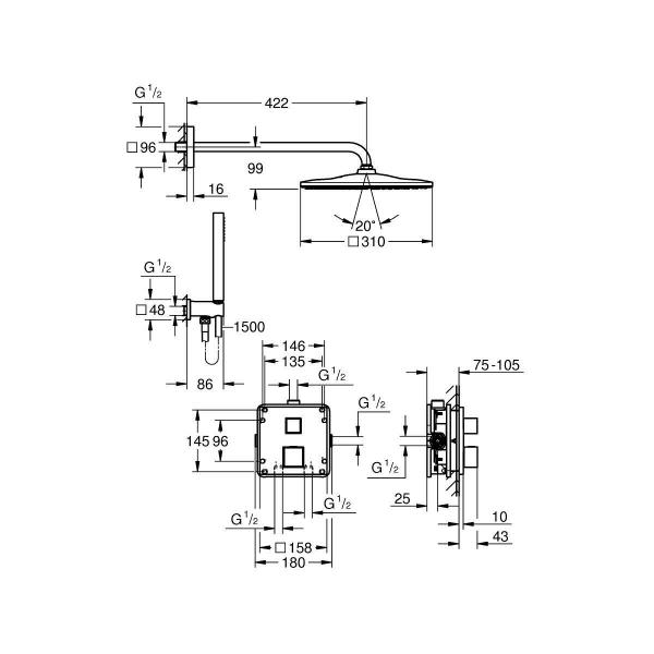 GROHE Precision Cube Duschsystem, Quickfix, Unterputz, mit Vitalio Rain Mono 310 Cube, chrom (34879000)