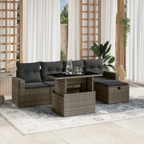 ARDEBO.de - 6-tlg. Garten-Sofagarnitur mit Kissen Grau Poly Rattan