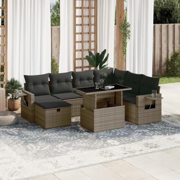 ARDEBO.de - 8-tlg. Garten-Sofagarnitur mit Kissen Grau Poly Rattan