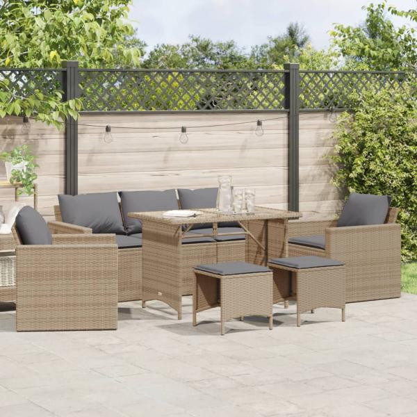 ARDEBO.de - 6-tlg. Garten-Sofagarnitur mit Kissen Beige Poly Rattan