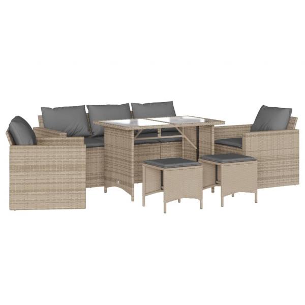 6-tlg. Garten-Sofagarnitur mit Kissen Beige Poly Rattan