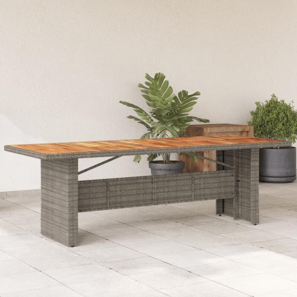 ARDEBO.de - Gartentisch mit Akazienholz-Platte Grau 240x90x75cm Poly Rattan