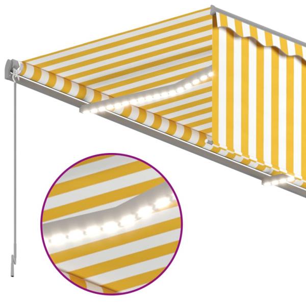 Markise Manuell Einziehbar mit Rollo & LED 3,5x2,5 m Gelb Weiß