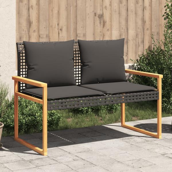 ARDEBO.de - Gartenbank mit Kissen Schwarz Poly Rattan Akazienholz