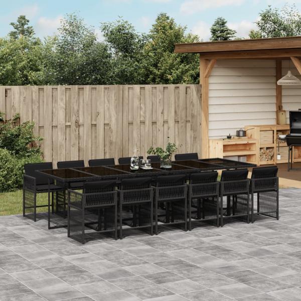 ARDEBO.de - 13-tlg. Garten-Essgruppe mit Kissen Schwarz Poly Rattan