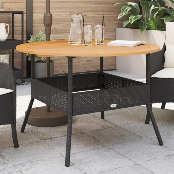 ARDEBO.de - Gartentisch mit Holzplatte Schwarz Ø110x71 cm Poly Rattan