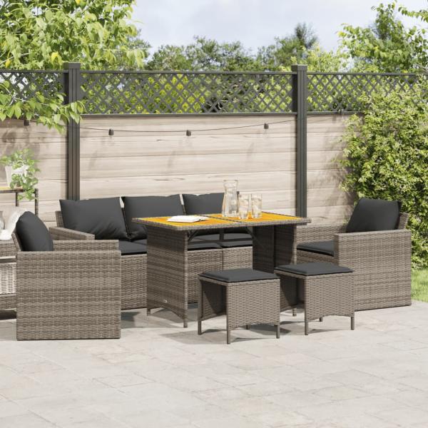 ARDEBO.de - 6-tlg. Garten-Sofagarnitur mit Kissen Grau Poly Rattan