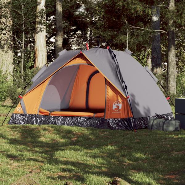 ARDEBO.de - Kuppel-Campingzelt 3 Personen Grau und Orange Quick Release