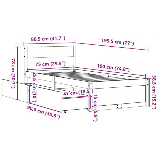 Massivholzbett ohne Matratze 75x190 cm Kiefernholz