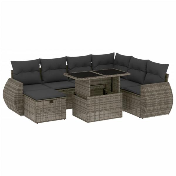 8-tlg. Garten-Sofagarnitur mit Kissen Grau Poly Rattan