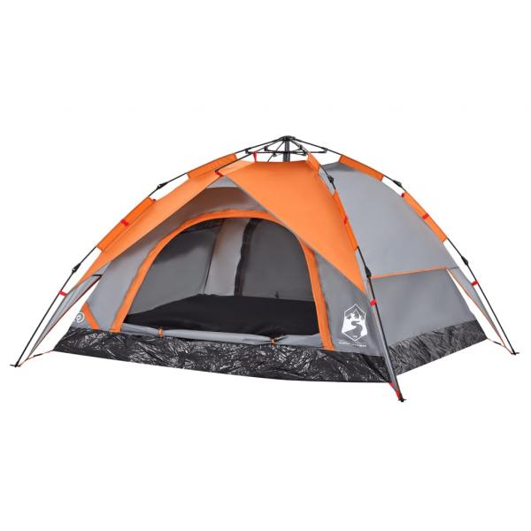 Kuppel-Campingzelt 4 Personen Grau und Orange Quick Release