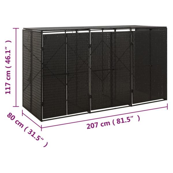 Mülltonnenbox für 3 Tonnen Schwarz 207x80x117 cm Poly Rattan