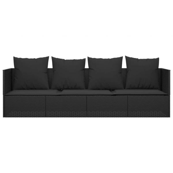 Outdoor-Loungebett mit Kissen Schwarz Poly Rattan