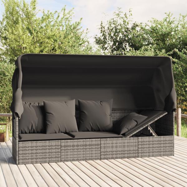 ARDEBO.de - Outdoor-Loungebett mit Dach und Kissen Grau Poly Rattan