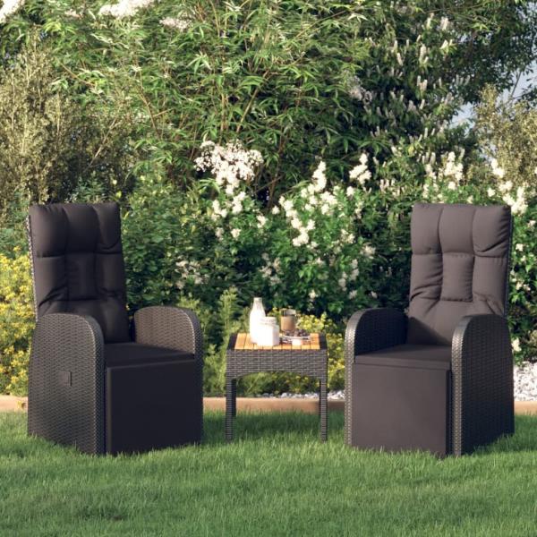 ARDEBO.de - Gartensessel mit Kissen 2 Stk. Verstellbar Schwarz Poly Rattan