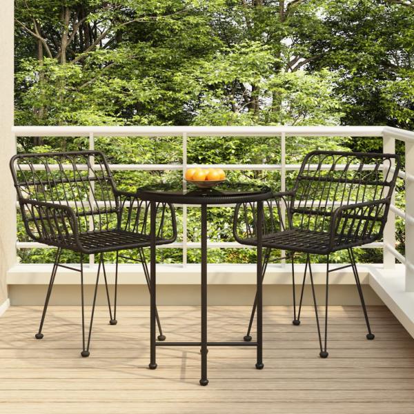 ARDEBO.de - 3-tlg. Garten-Essgruppe Schwarz Poly Rattan