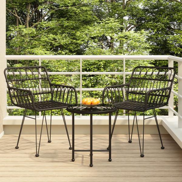 ARDEBO.de - 3-tlg. Garten-Essgruppe Schwarz Poly Rattan