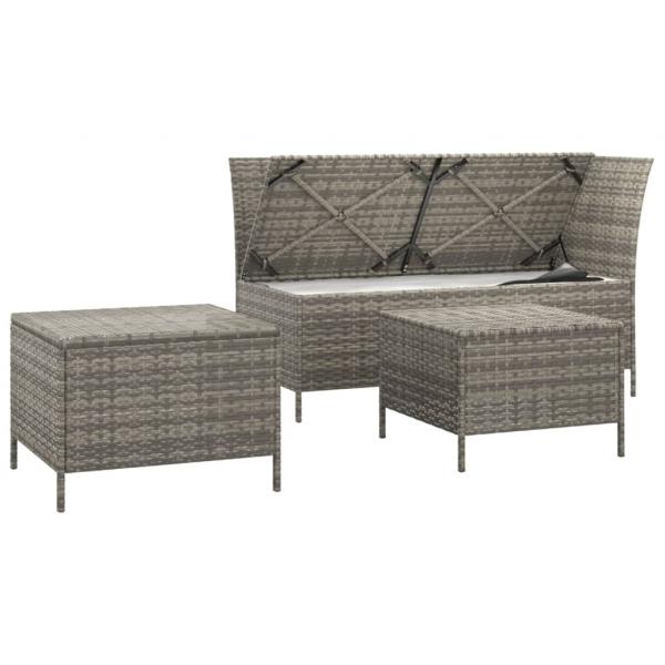 3-tlg. Garten-Lounge-Set mit Kissen Grau Poly Rattan