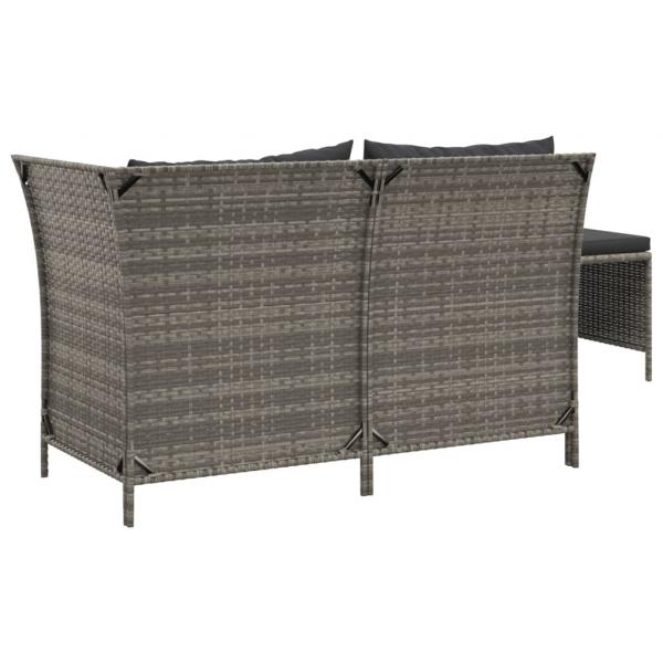 3-tlg. Garten-Lounge-Set mit Kissen Grau Poly Rattan