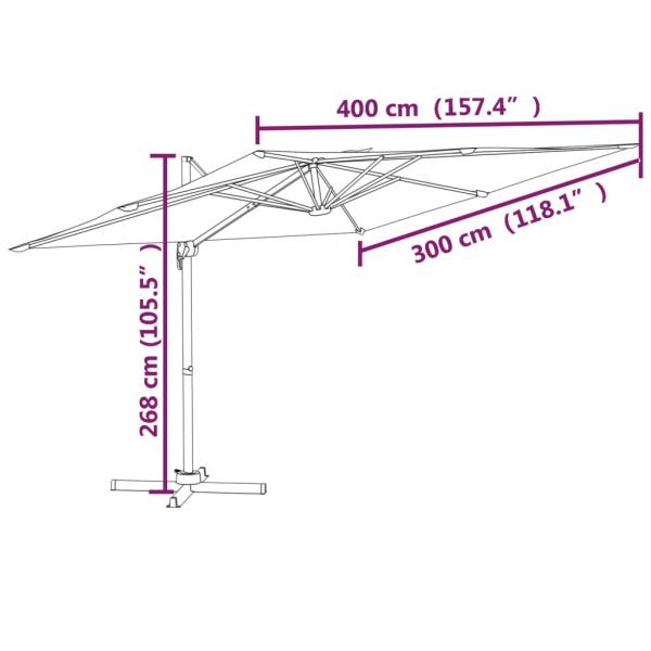 Ampelschirm mit Aluminium-Mast Azurblau 400x300 cm