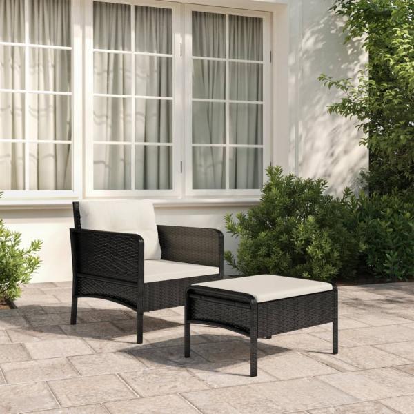 ARDEBO.de - 2-tlg. Garten-Lounge-Set mit Kissen Schwarz Poly Rattan