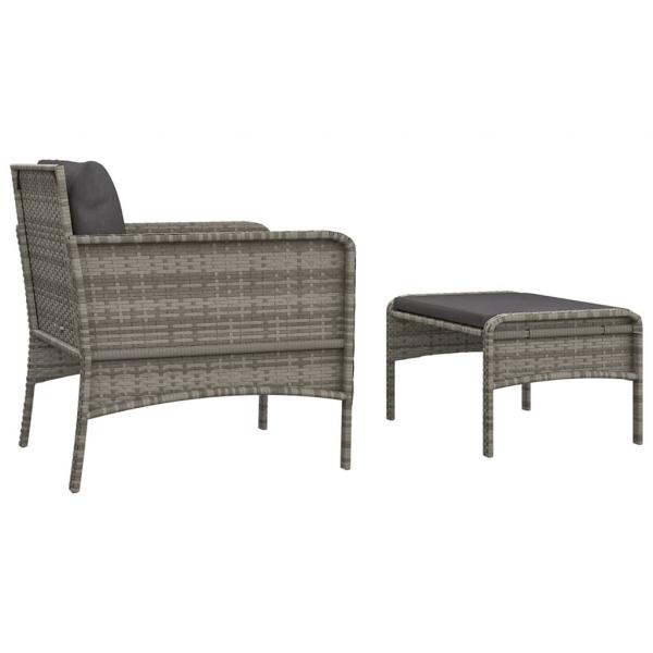 2-tlg. Garten-Lounge-Set mit Kissen Grau Poly Rattan