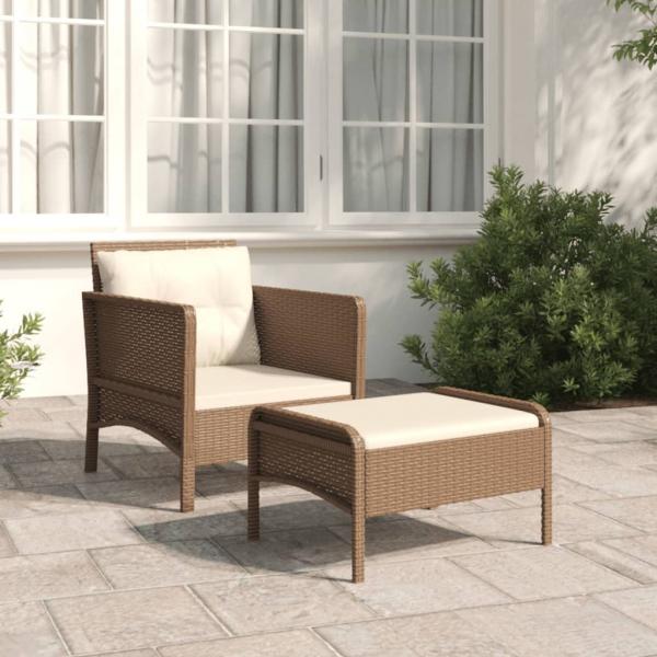 ARDEBO.de - 2-tlg. Garten-Lounge-Set mit Kissen Braun Poly Rattan