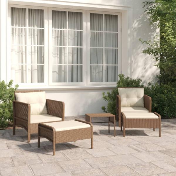 ARDEBO.de - 5-tlg. Garten-Lounge-Set mit Kissen Braun Poly Rattan