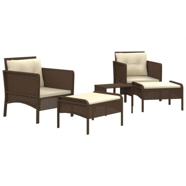 5-tlg. Garten-Lounge-Set mit Kissen Braun Poly Rattan