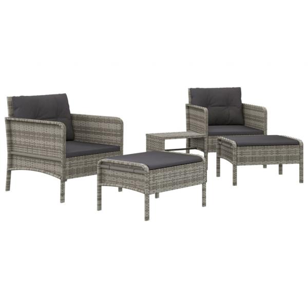 5-tlg. Garten-Lounge-Set mit Kissen Grau Poly Rattan