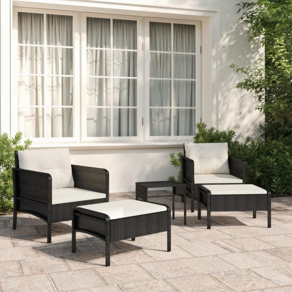 ARDEBO.de - 5-tlg. Garten-Lounge-Set mit Kissen Schwarz Poly Rattan