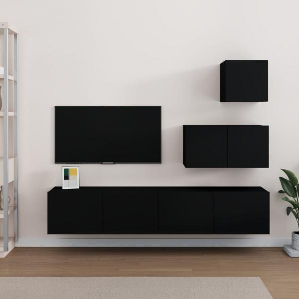 ARDEBO.de - 4-tlg. TV-Schrank-Set Schwarz Holzwerkstoff