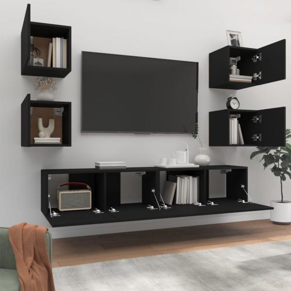 6-tlg. TV-Schrank-Set Schwarz Holzwerkstoff