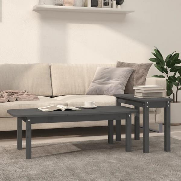 ARDEBO.de - 2-tlg. Couchtisch-Set Grau Massivholz Kiefer