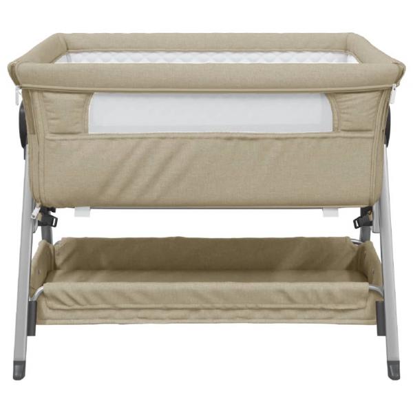 Babybett mit Matratze Taupe Leinenstoff